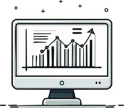 Computer Screen Displaying a Business Bar Chart with Rising Trend Line, Market Analysis, Financial Growth vector