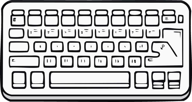 Simple outline drawing of a modern keyboard with blank keys and a unique touchpad layout vector