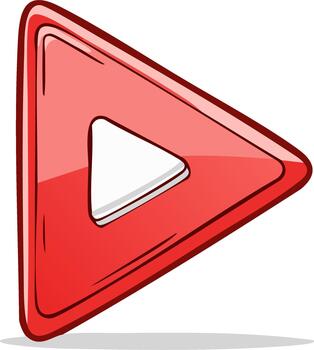 Play Button Icon Illustration in Red, Cartoon Style Design with White Arrow for Multimedia Playback vector