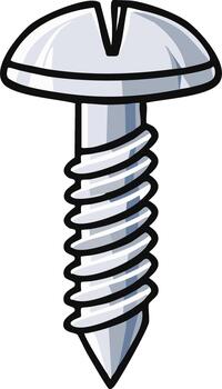 Cartoon Slotted Countersunk Screw Fastener with Sharp Point in Flat Style vector