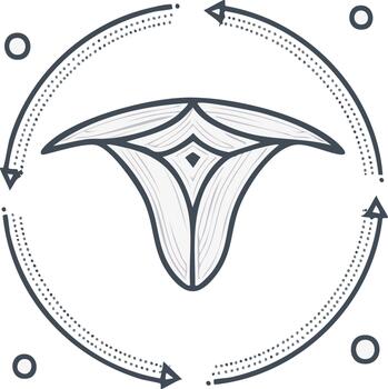 Abstract floral symbol with circular directional arrows and dots, representing growth and movement vector