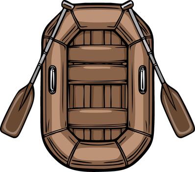 Illustration of an inflatable raft with oars, boat for adventure, floating, and recreational rafting and rowing activities vector
