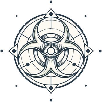 Intricate biohazard symbol centered within a circular geometric pattern indicating danger and risk vector