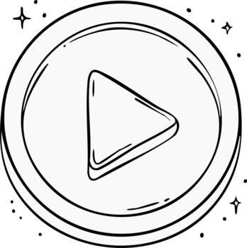 Hand drawn play button icon in a circle with subtle sparkle elements perfect for multimedia vector