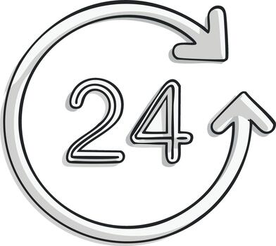 Twenty Four Hours Circular Arrow Time Availability Icon Customer Service Concept Continuous Round Clock Support Sign vector