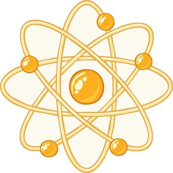 átomo estructura con núcleo y orbital electrones en amarillo tonos representando Ciencias y atómico teoría vector