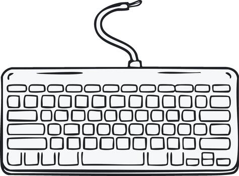 mano dibujado computadora teclado ilustración con cable. digital tecnología entrada dispositivo garabatear vector