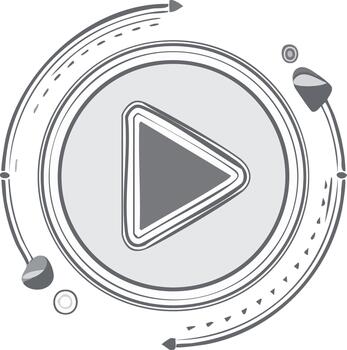 Stylized Play Button in Circle with Geometric Elements and Decorative Arrow Accents vector