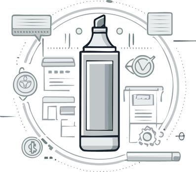Marker Pen with Data and Website Elements for Project Planning and Brainstorming vector