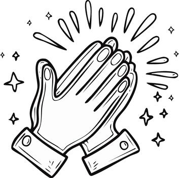Hand drawn Applause Symbol with Hands Clapping with Stars and Lines vector