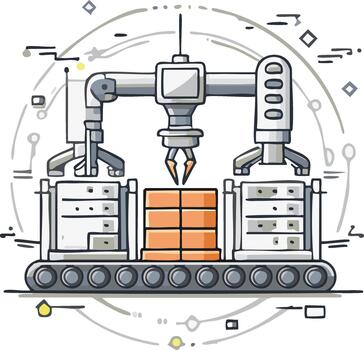 robótico brazo en transportador cinturón montaje productos con precisión y automatización vector