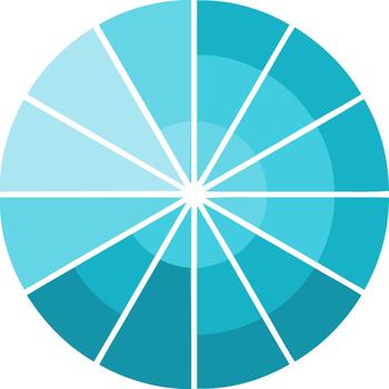 Circular Diagram with Twelve Segments Radiating from the Center in Gradient Blue Tones vector