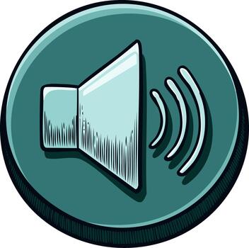Hand drawn audio sound speaker symbol with waves on a green circular user interface button vector