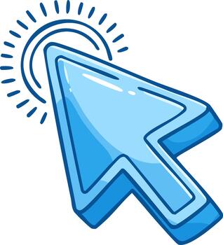 Blue computer cursor arrow clicking or selecting with bright animated glow effect vector