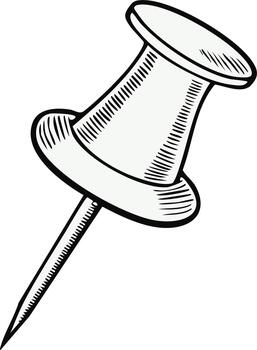 Engraved illustration of a push pin with a sharp point vector