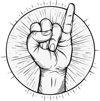 Fist with raised index finger symbol representing commitment or a promise with radiating lines illustration vector