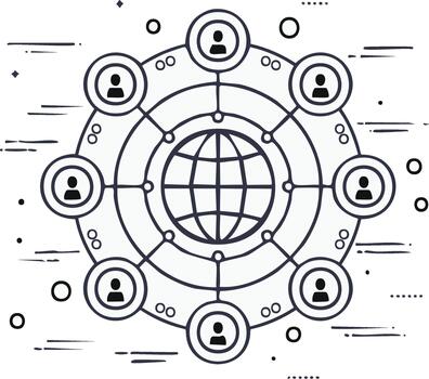 Global Network of People Connecting via Digital Circles around Earth vector