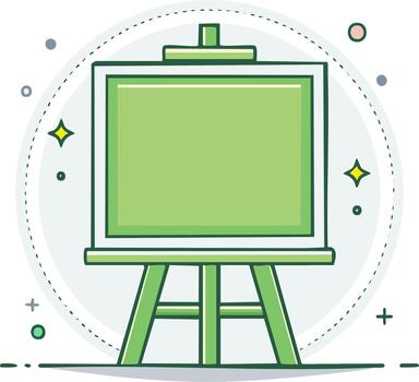 Green Easel with Blank Canvas Display, Artistic Presentation, and Creative Sparkle vector