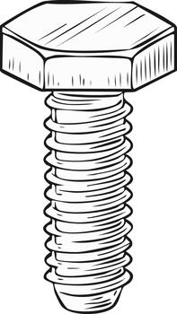 Illustration of a Hex Head Cap Screw with Clear Threading, Drawn in Outline Style for Technical Diagrams vector