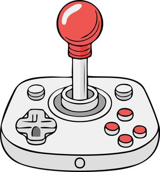 Cartoon arcade joystick with red ball top and buttons vector