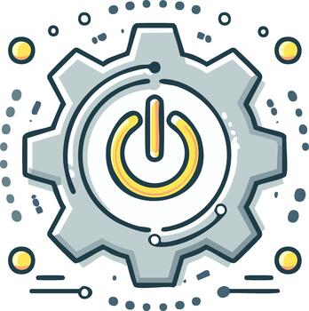 System activation and technology concept with a power button inside a gear cartoon illustration vector