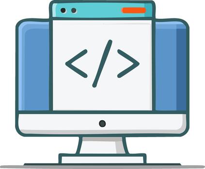 computadora monitor con codificación símbolos en un pantalla, tecnología ilustración vector
