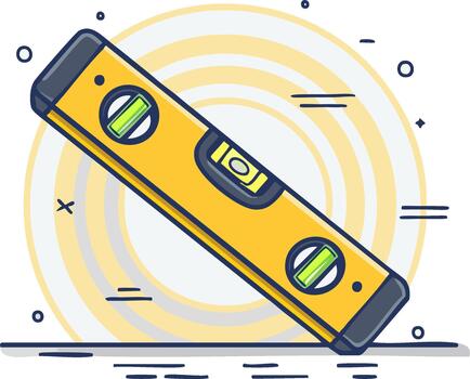 Yellow bubble level tool with concentric yellow circles on white background vector