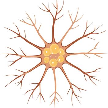 ilustración de un estilizado neurona o similar biológico célula demostración derivación dendritas y un central núcleo vector
