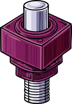 isométrica ilustración de un robusto púrpura mecánico componente presentando un roscado base y suave cilíndrico eje en parte superior vector