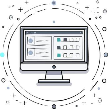 moderno computadora monitor mostrando datos y analítica interfaz diseño vector