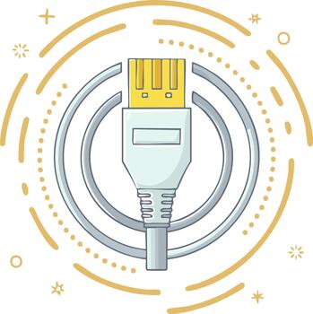 Digital connection cable plug and network signal concept with circular abstract lines vector