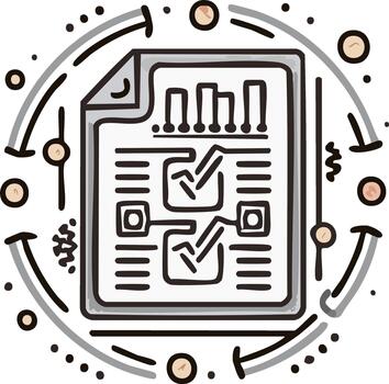Hand-drawn checklist diagram with progress bars and circular arrows indicating process vector