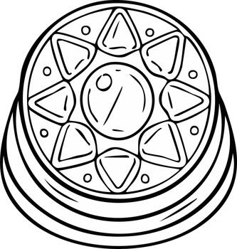 A magical circular amulet with a central orb and triangular gems line art illustration vector
