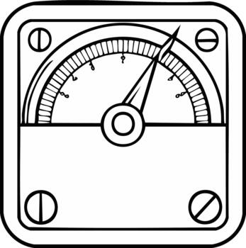 Hand drawn analog meter gauge with a needle indicating high measurement or progress vector