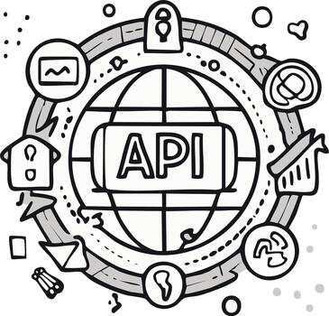 Abstract API Illustration with Globe, Connectivity and Data Flow Design vector