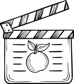 Sketch of a movie clapperboard with an apple motif and handwritten lines vector
