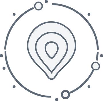 Location pin icon surrounded by a circular line and connecting dots vector