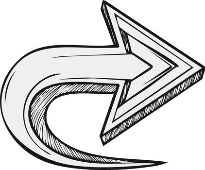 mano dibujado flecha símbolo con marcha atrás curva dirección indicador gráfico vector