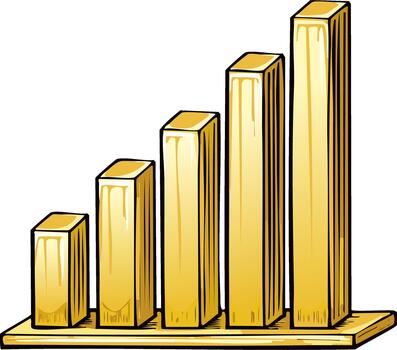 Golden Bar Chart Illustrating Growth Progress or Statistical Increase in Value, Upward Trending Columns vector