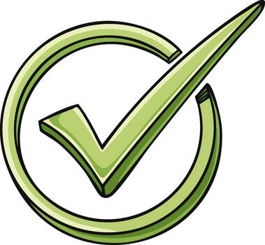 verde mano dibujado estilo marca de verificación icono dentro un circulo simbolizando aprobación y terminación vector