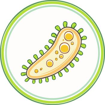 Single Beige Bacterium Cell with Green Cilia Floating in Circular Green Frame Symbolizing Microscopic Life vector