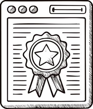 Hand drawn web browser window displaying an official award ribbon with a star vector
