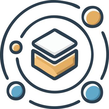 en capas 3d cubo estructura con orbital esferas estilizado ilustración gráfico diseño vector