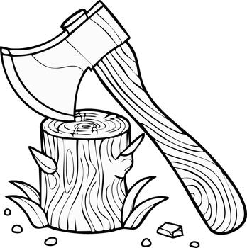 dibujos animados hacha atascado en madera Iniciar sesión con césped y fragmentos vector