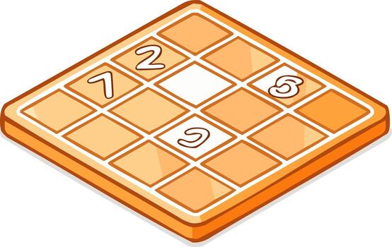 Isometric waffle cracker grid with numbers creating a cartoon logic puzzle game vector