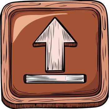 Hand-drawn wooden upload button icon with upward arrow and progress bar vector