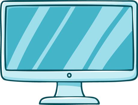 Blue cartoon LCD Monitor Computer Screen display technology device electronics isolated funny illustration graphics flat drawing vector