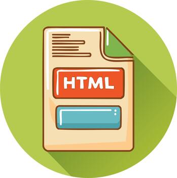 Cartoon Style HTML File Icon on Green Circle with long shadow vector