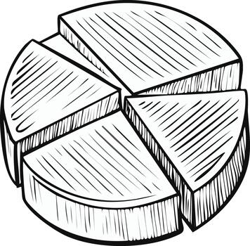 mano dibujado bosquejo de un 3d tarta gráfico con apartado rebanadas para negocio datos visualización vector