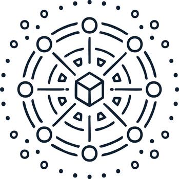 resumen conexión símbolo presentando cubo y círculos vinculado en un circular modelo vector